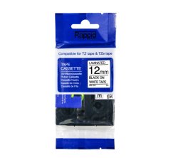 TZ-231 Label Tape - Laminated (12x8mm) Black on White - Compatible with Brother