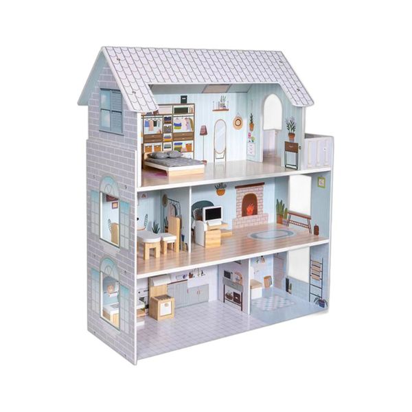 3 Storey Wooden Dollhouse Playset -Educational Gift for Kids with Furniture
