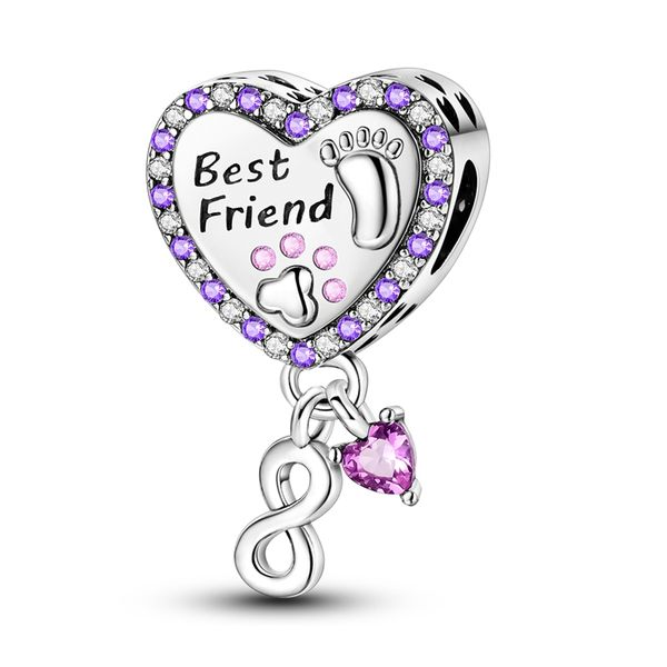 Best Friend Forever &amp; Together Engraved Heart S925 Charm for Charm Bracelet
