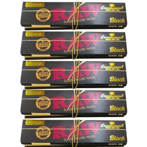 RAW Classic Black Connoisseur King Size Rolling Papers with Tips - 5 Pack