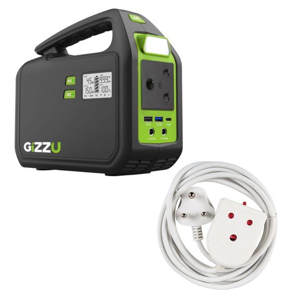 Gizzu - 242Wh Portable Power Station &amp; 3m Heavy Duty Extension Lead (White)