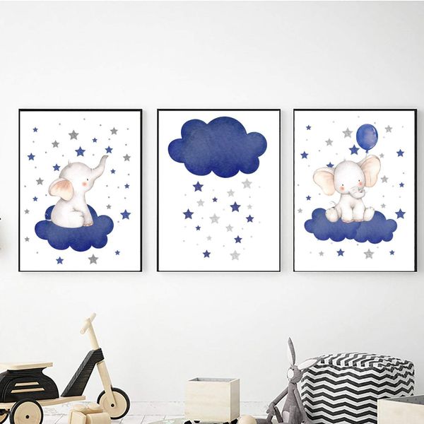 Blue Ellie in the Clouds - A3 Canvas -Set Of 3