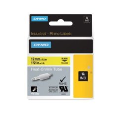 Dymo Rhino Industrial 12mm x 1.5m Black on Yellow Heat Shrink Tube Tape
