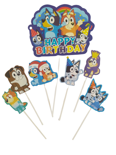 Bluey Cake &amp; Cupcake Topper - Party Decor - 7 Piece - Birthday