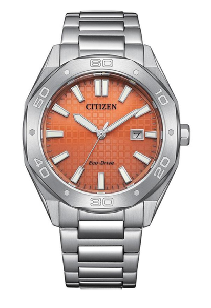 Citizen - Men's Eco-Drive Dress Watch with Orange Dial, Stainless Steel