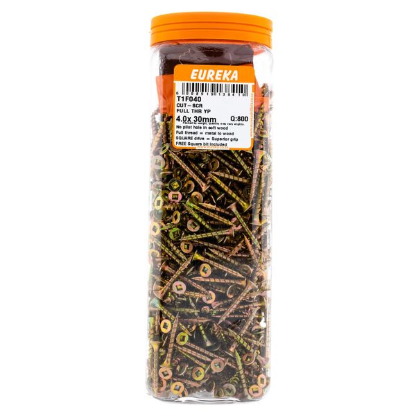 EUREKA Cut-Screw Full Thread Yellow Passivated 4 x 30mm Q:800 T1F040