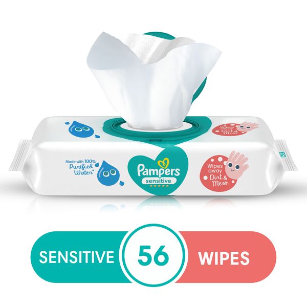 Pampers Sensitive Wipes - 56 Baby Wipes - 100% Purified Water Wipes
