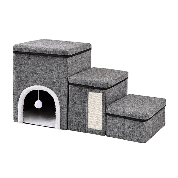 Dog Stairs Adjustable with Storage Boxes Foldable Pet Ladder for Bed Couch