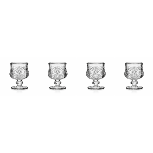 4 Pack - Ornate Starburst And Geometric Cut Glass Goblet - Transparent