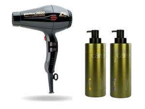 Parlux 3800 2100W Hair Dryer (black) + GoCare Twin Pack 400ml