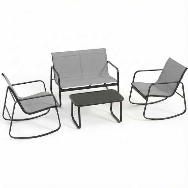 4-Piece Outdoor Patio Furniture Set - Textilene Bistro Chairs, Glass Table
