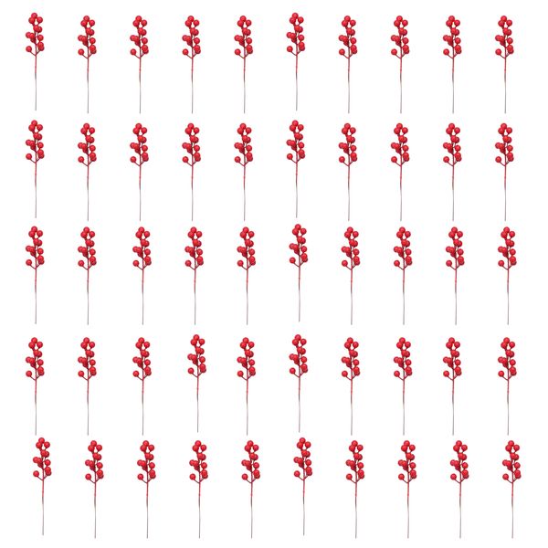 Pack Of 50 Artificial Red Berry Stems Ornament Home Christmas Decoration