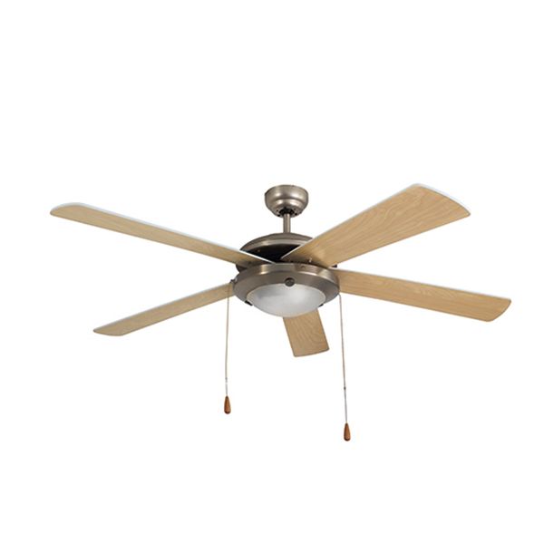 Eurolux Comet Ceiling Fan 5 Blades Satin Chrome and Natural Wood