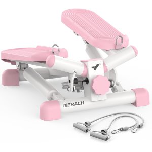 MERACH Mini Workout Twist Stepper with Resistance Bands Compact Fitness