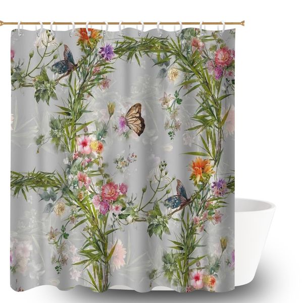 180x180cm Quick-Dry Tropical Birds and Flowers Shower Curtain with Hooks