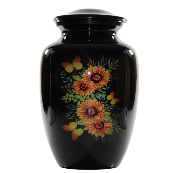 Sunflower Theme Aluminium Memorial Cremation Urn For Ashes