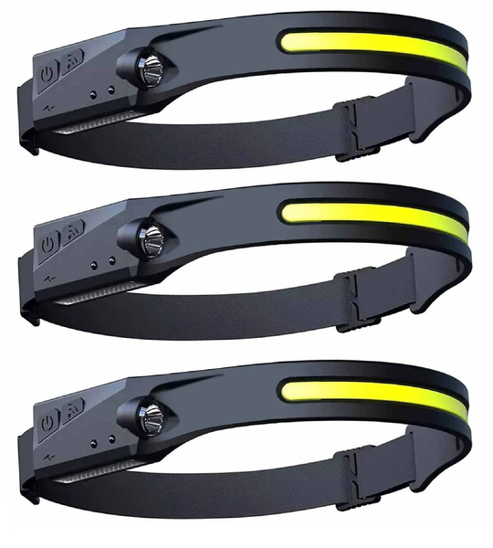Yas 3 pack of Multi-function LED Rechargeable Head Lamp - Black