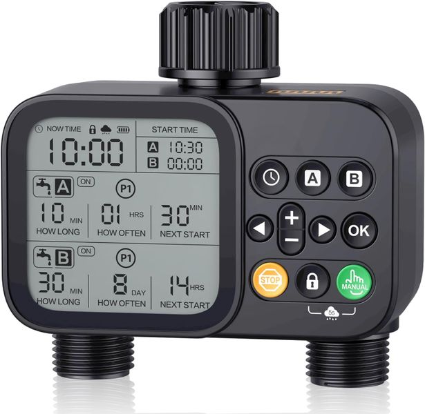 Sprinkler Timer for Outdoor Garden Hose,2 Outlet 8 Programmable Water Timer