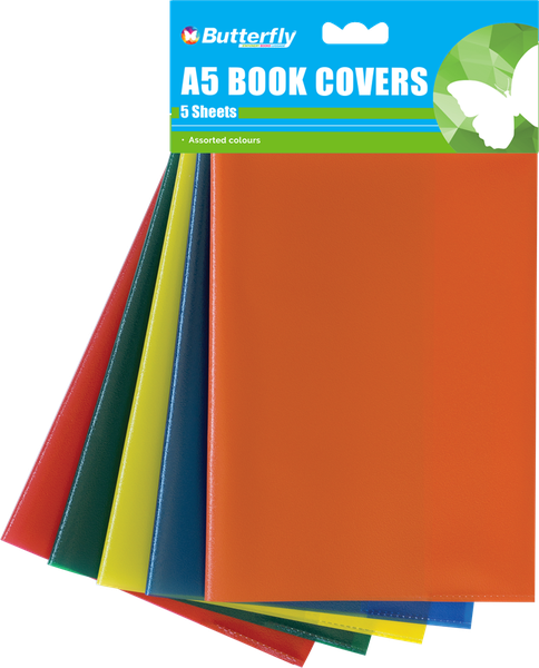 Butterfly Adjustable A5 Brilliant Bright Plastic Slip On Book Covers 5's