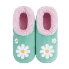 Snoozies Womens Fleece Slippers Daisy Turqoise - Soft Non-Skid Sole