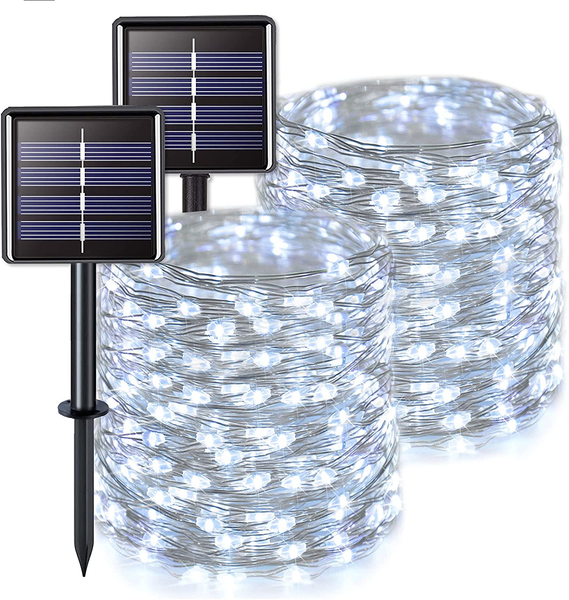 Bright White 20M LED Solar Fairy Light Strips - 8 Modes