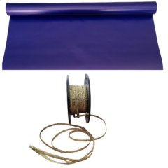 Navy Blue Wrapping Paper 10m Roll &amp; Gold Lurex Ribbon Combo