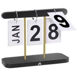 ALANES Vintage Bamboo Perpetual Desk Calendar Rustic Reusable Date Display