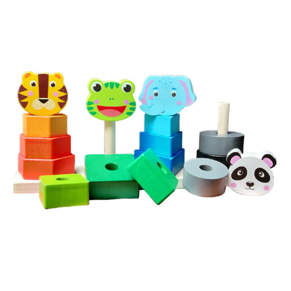 Wooden 4 Animal Head Building Blocks on Sticks-Educational Toy for Kids