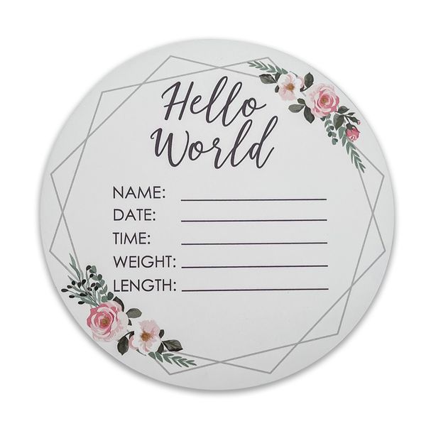 Pretty Floral Hello World 13cm Newborn Baby Birth Announcement Disc