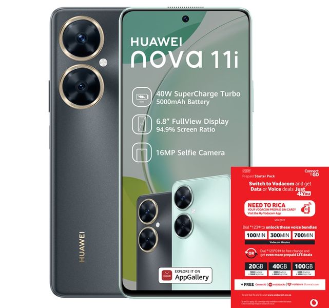 Huawei Nova 11i 128GB LTE Dual Sim - Starry Black + Vodacom SIM Card Pack