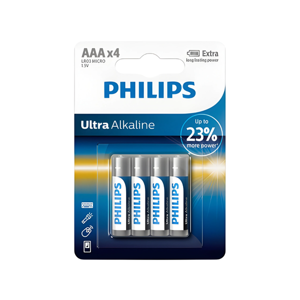 Philips LR03E4B Ultra Alkaline AAA Batteries - 1.5 V (Pack of 4)