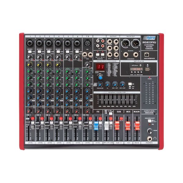 Hybrid MG823FXU - 8 Channel Professional Band Mixer with USB &amp; Bluetooth