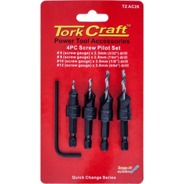 Tork Craft Screw Pilot/Countersink Set 4Pce