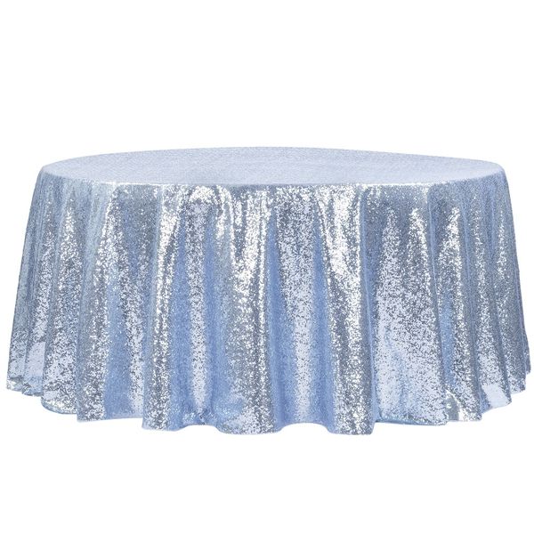 Round Sequin Tablecloth Blue - 10 Seater