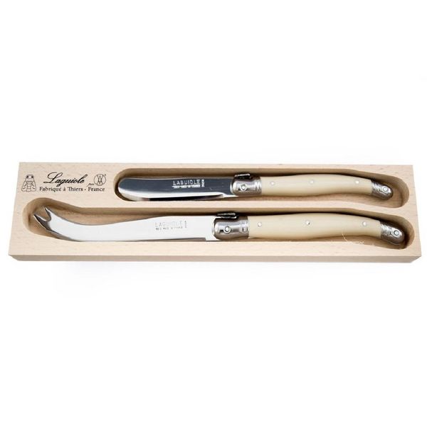 Andre Verdier Laguiole 2 Piece Cheese Set in Wooden Box - Cherry Red - Ivory