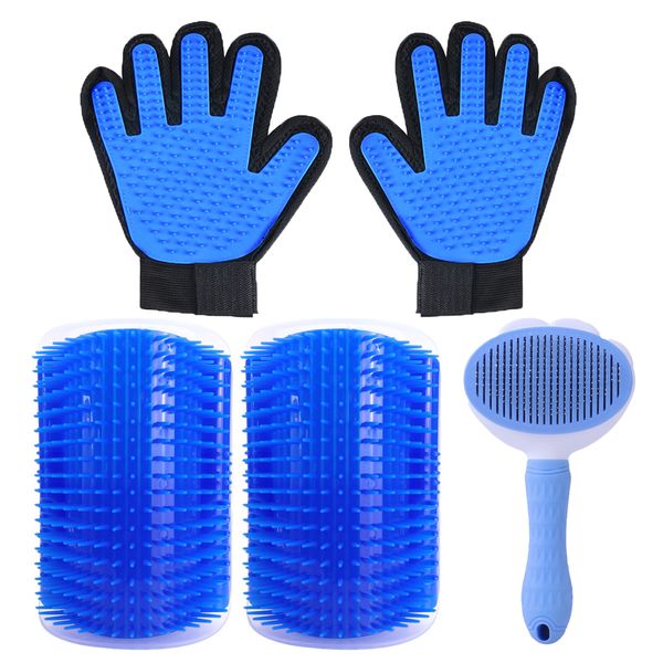 2 Pack Cat Self Groomer Set With Hair Removal Brushing Glove &amp; Fur Brush