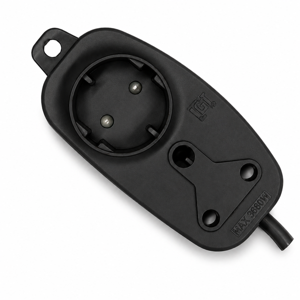 Electrosense Extension Cord 10m 10A Double Schuko Socket Side by Side Black