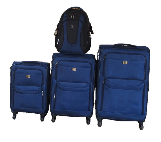 3-Piece Navy Fabric Spinner Luggage Set with Two-Tone Travel Backpack