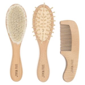 Little Weasel – Baby / Toddler Hairbrush Set – Wool Brush, Massager &amp; Comb