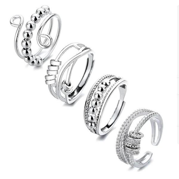 4 Pack Fidget Rings for Women, Adjustable Sensory Rings