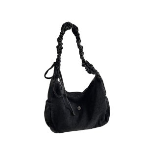 Fashion Denim Bag, Women's Lazy Style, Pleated Drawstring Trend