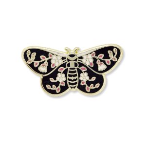 Lily &amp; Rose Enamel Butterfly with White Flowers Brooch