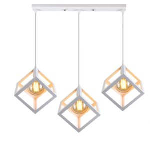 Three Lights Linear Cluster Indoor White Geometric Cube Pendant Light