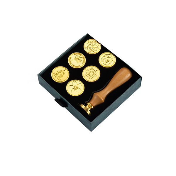 7 Piece Sealing Wax Stamp Heads and Wood Handle Seal Stamp Set
