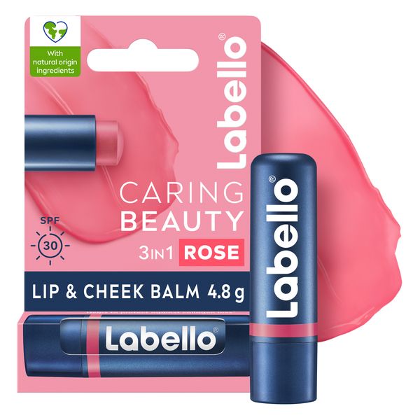 Labello Caring Beauty Lip &amp; Cheek Balm Rose, 4.8g, 24h Moisture &amp; SPF30