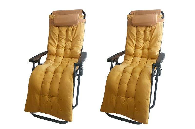 Beach/Pool &amp; Camping Recliner Chairs (Set of 2) - Padded, Foldable, Mustard