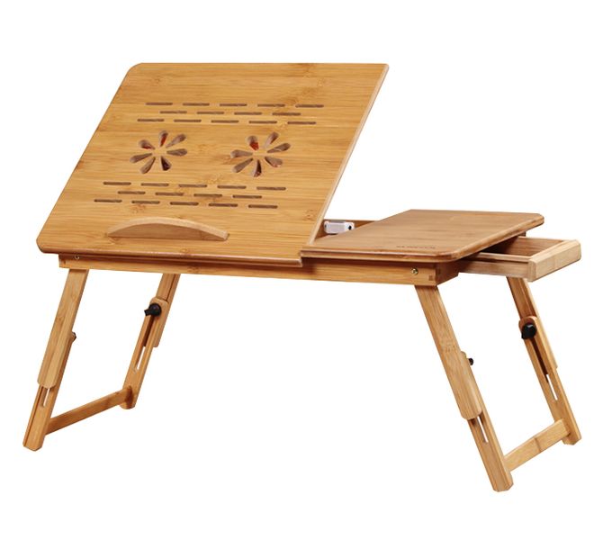 Hazlo Bamboo Adjustable Laptop Office Tray Table with 2 Cooling Fans Drawer