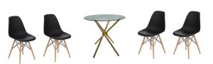 5 Piece 80cm Glass Table Gold Legs and Wooden Leg Chairs
