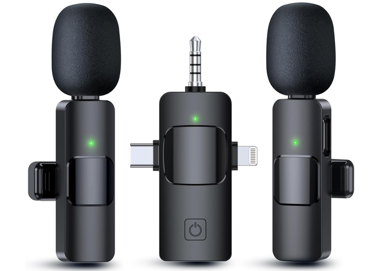 3-in-1 Wireless Lavalier Mic Compatible with Type-C, Lightning and AUX
