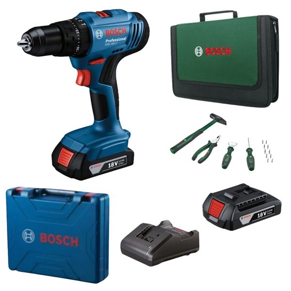 Bosch - Cordless Impact Drill with Batteries, Charger &amp; Hand Tool Set-14Pcs